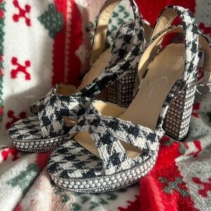 Jessica Simpson Black and White Houndstooth Platform Sandals